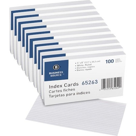 Business Source Index Cards, Ruled, 72 lb., 5inx8in, White, 5PK BSN65263BX